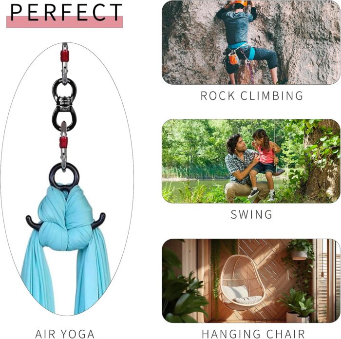 35kN Swing Swivel, CE Certified Safe Swivel Hook, 360°Rotational Device, Silent Hanging Accessory for Tree Swing, Aerial Dance, Swing Spinner Hanger, Rock Climbing, Hanging Hammock,Carabiner - Image 7