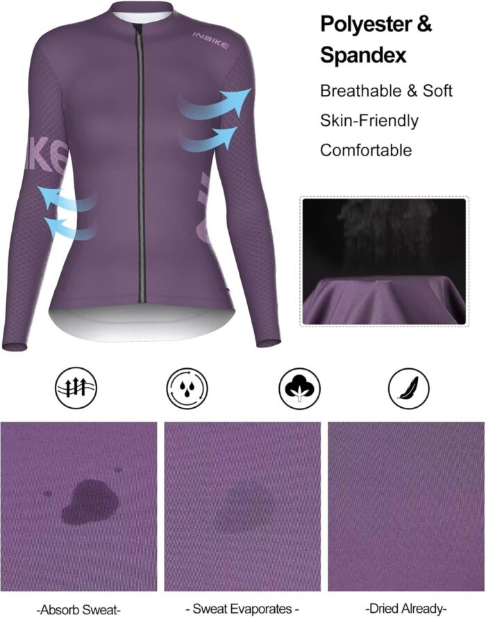 INBIKE Cycling Jersey Women Long Sleeves Bike Shirts with Pockets Quick Dry Bicycle Clothing for Road Biking Riding - Image 2