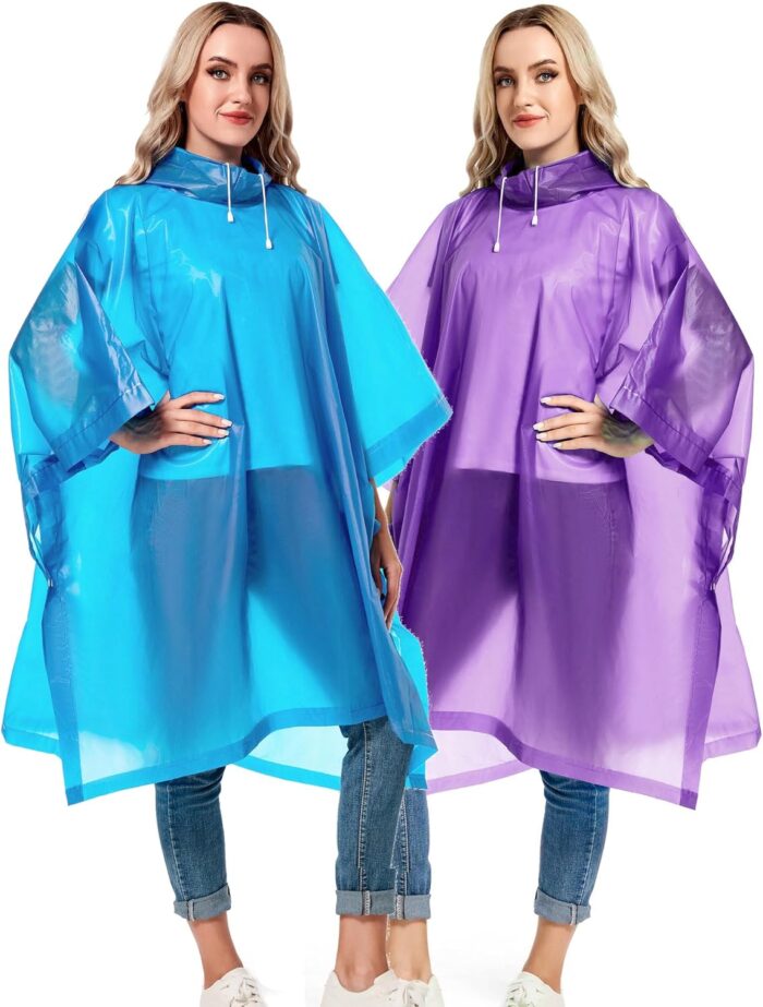 2 Pack Rain Ponchos for Adults Reusable - Raincoats Survival Emergency Heavy Duty Rain Coat with Drawstring Hood - Image 2