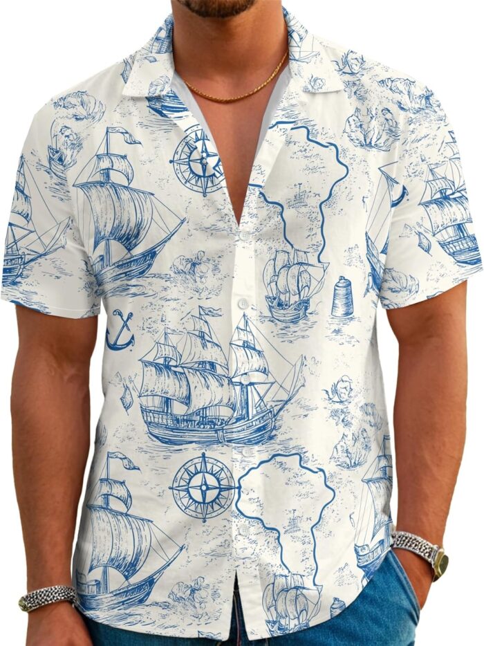 Hawaiian Shirts for Men Summer Beach Casual Short Sleeve Button Down Shirts Novelty Print Tropical Beach Shirts