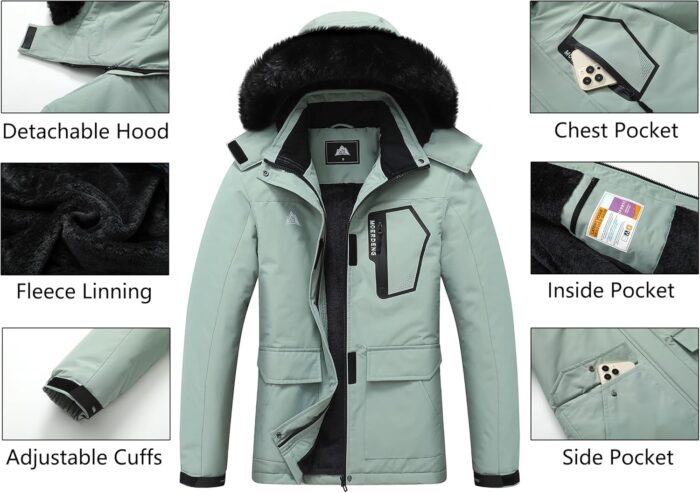 MOERDENG Women's Ski Jacket Waterproof Warm Winter Coat Hooded Snowboarding Jacket Versatile for Hiking & Winter Activities - Image 4