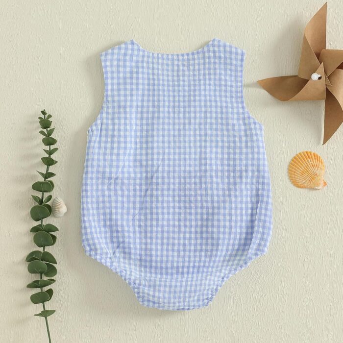 Baby Girl Boy Summer Clothes Sailing Boat Embroidery Gingham Sleeveless Romper Bodysuit Outfit 0 3 6 9 12 18 Months - Image 3