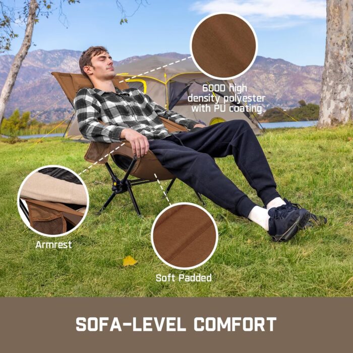 FanttikOutdoor Zeta L8 Max Camping Chair, Portable & Lightweight, Multi-Angle Adjustable, Supports up to 250 lbs, Comfort-Driven Design, High Strength Camping Chair for Travel, Hiking, Fishing (Brown) - Image 6