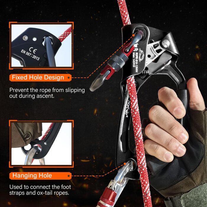 Hand Ascender High strength aluminum Alloy Climbing Ascender with Ergonomic Rubber Handle Strong Rappelling Gear Equipment for Rock Climbing Tree Arborist Rescue Mountaineering Caving Left Right Hand - Image 3