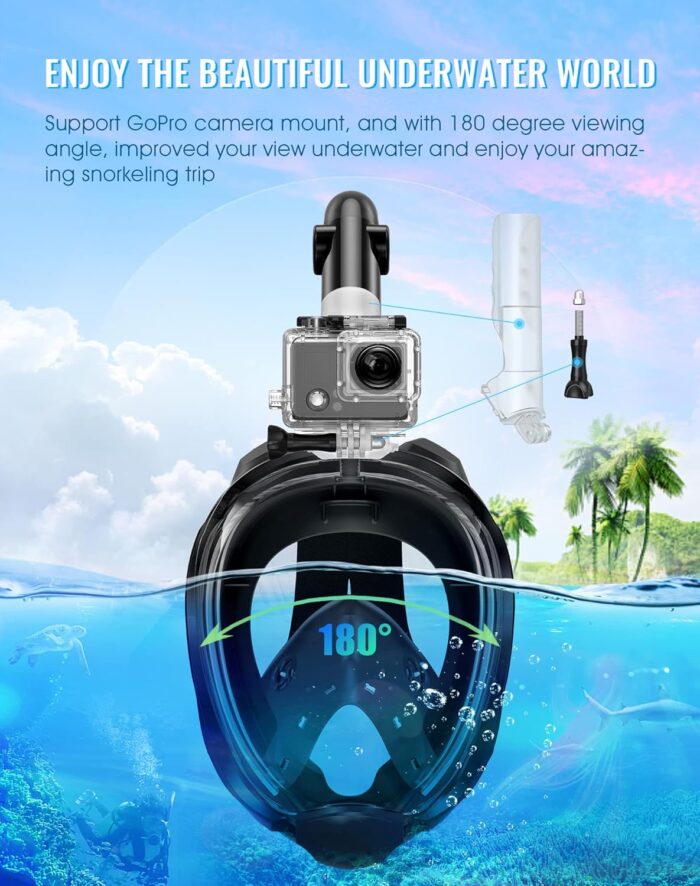 Greatever G2 Full Face Snorkel Mask with Latest Dry Top System,Foldable 180 Degree Panoramic View Snorkeling Mask with Camera Mount,Safe Breathing,Anti-Leak&Anti-Fog - Image 6
