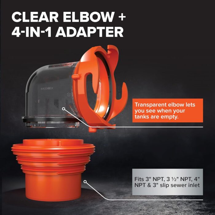 Camco RhinoFLEX 20-Ft RV Sewer Hose Kit - Features Clear Elbow Fitting w/Removable 4-in-1 Adapter - Connects to 3” Slip or 3”/3.5”/4” NPT Threaded Sewer Connection (39742) - Image 5