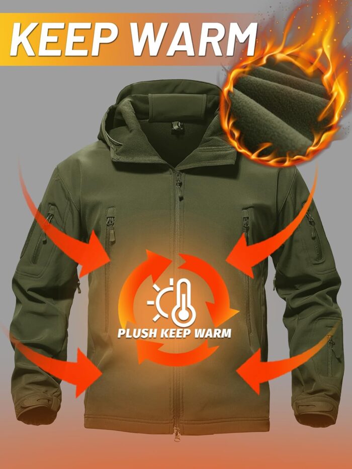 TACVASEN Men's Special Ops Military Tactical Rain Jackets Winter Warm Fleece Softshell Hooded Raincoat Snowboard - Image 3