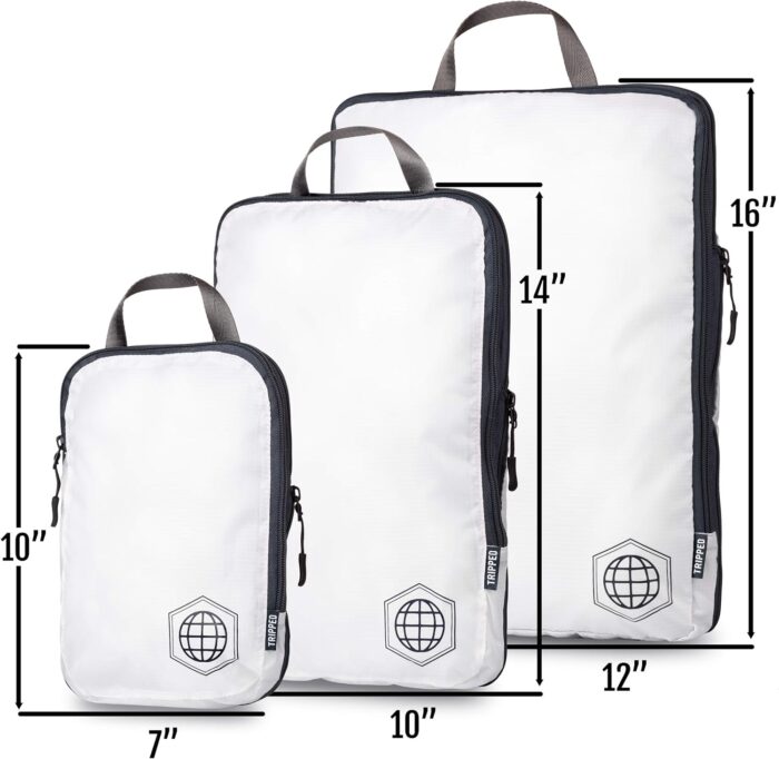 Large Compression Packing Cubes 6 Piece Set for Travel with Lightweight Laundry Bag for Carry-On Suitcase by TRIPPED Travel Gear (White) - Image 4