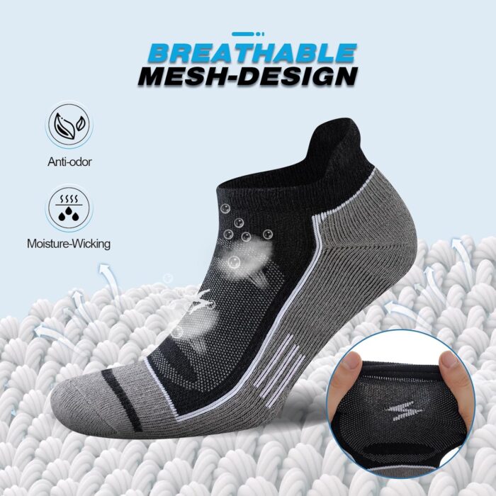 Mens Ankle Running Socks, Athletic Cushioned Low Cut Moisture Wicking Cotton Short Sports Socks, 6 Pairs - Image 4