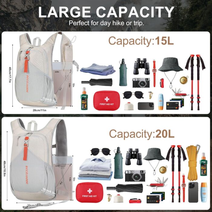 15L Small Hiking Backpack for Men Women Foldable Packable Back Pack Ultralight Hiking Daypack for Travel Camping Outdoor, Beige - Image 5