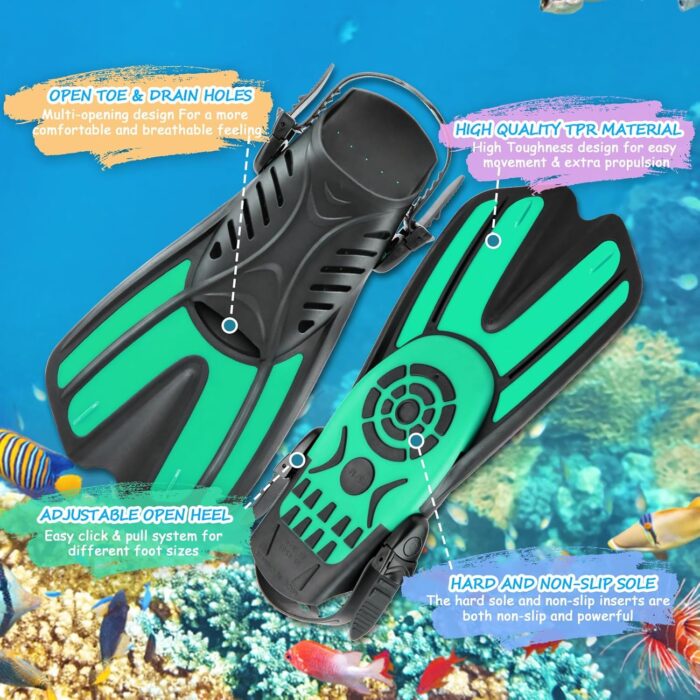 Snorkeling Gear for Kids Ages 6-14, 4 in 1 Kids Mask Fins Snorkel Set with Panoramic View Anti Fog Mask, Dry Top Snorkel, Trek Fins and Travel Bag, Kids Snorkel Set for Youth Teens Junior - Image 5