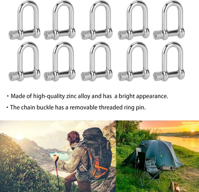 VBESTLIFE 10Pcs U Shaped Shackle Zinc Alloy Bow Shape Load Clamp for Paracord Bracelet Round Screw Pin Anchor Shackle Mountaineering Tool Accessories - Image 4