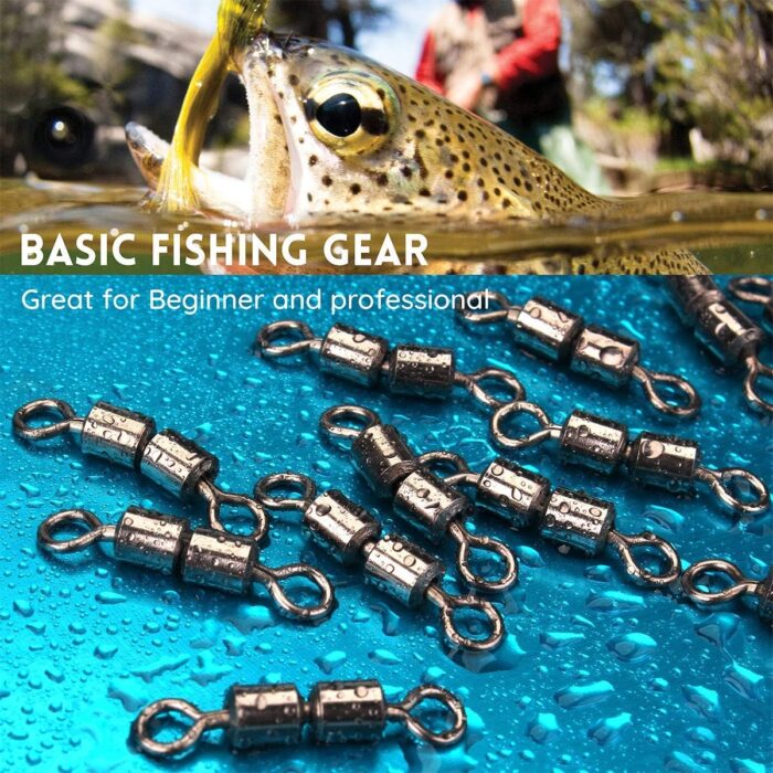 Fishing Tackle, High-Speed Double Rolling Swivels Black Stainless Steel Strong Strength Terminal Connectors Trout Fly Fishing Catfishing Accessories for Line Hooks (30 Pcs Test 70-120 Pound) - Image 2