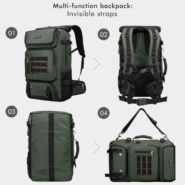 WITZMAN Carry on Travel Backpack for Men Airline Approved Convertible Nylon Duffle Backpack Luggage Bag (B682 Army Green) - Image 3