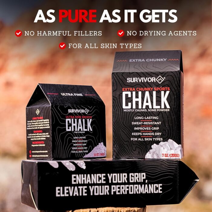 SURVIVOR Gym Chalk - Climbing Chalk, Lifting Chalk, Gymnastics Chalk - Pure Magnesium Carbonate Hand Chalk Powder, Weightlifting Chalk Gym - Rock Climbing Chalk for Weights - Image 5