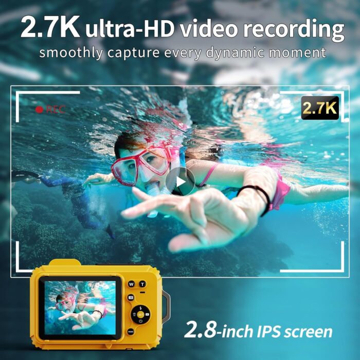Waterproof Camera, 48MP Digital Camera Underwater with 32GB TF Card, 2.8" IPS Screen 33FT Waterproof, 6X Optical Zoom, Dustproof Shockproof for Snorkeling, Surfing, Rafting - Image 3