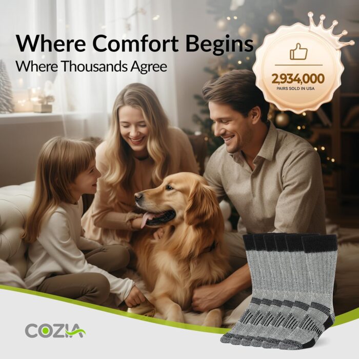 COZIA Merino Wool Socks for Men and Women Warm thermal Boot Hiking Socks 3 Pairs - Image 6