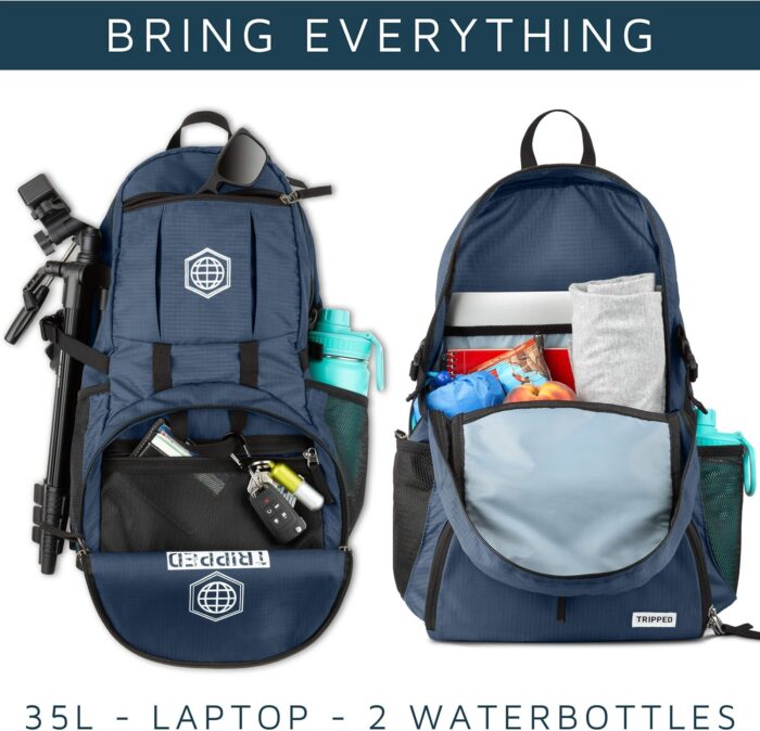 TRIPPED Travel Gear Traveling Backpack- Foldable collapsible lightweight backpack for travel (Blue) 35 liters - Image 5