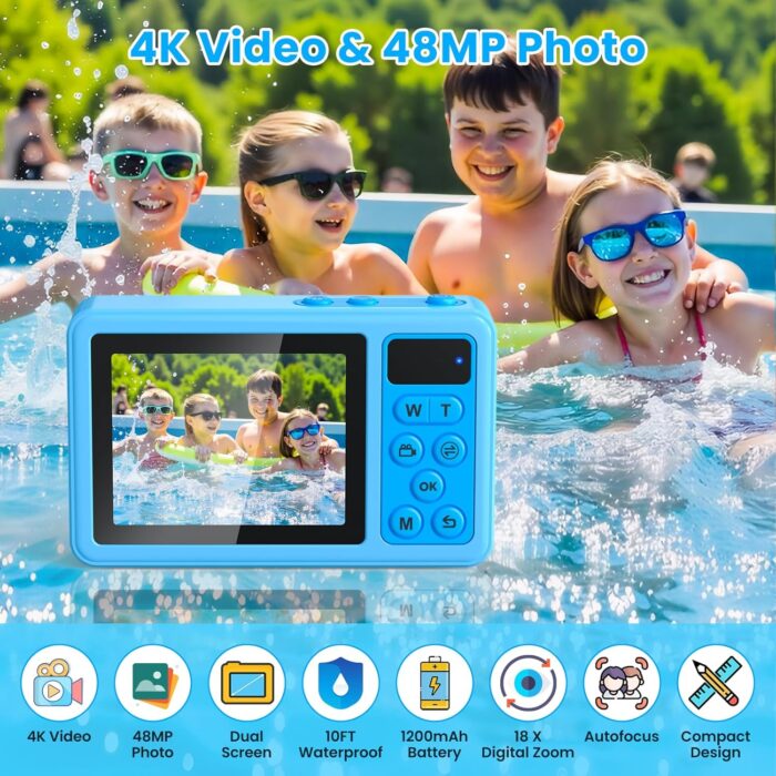 Underwater Digital Camera, Waterproof Camera,10FT Floating Camera for Snorkeling,Surfing,Swimming and Kayaking,Dual-Screen Selfie,Autofocus,18X Zoom,Fill Light,32GB Card,Type-C Rechargeable - Image 2