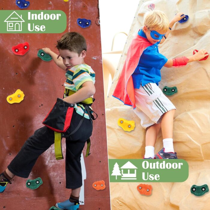 20Pcs Rock Wall Climbing Holds for Kids with 2 Handles and Knotted Rope, Indoor and Outdoor Rock Wall Kit, Multi-Colored Climbing Rock Wall Grips for Playground Play Set - Image 2