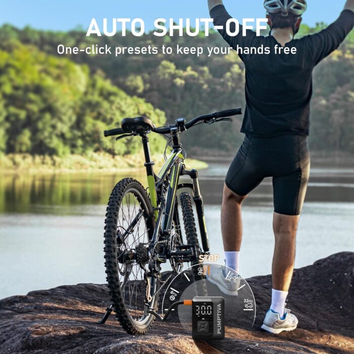 Tire Inflator Portable Air Compressor, 150 PSI Portable Electric Bike Pump Auto Shut-Off Cordless Mini Car Tire Air Pump with Accurate LCD Display LED Light for Car, Motorcycle, Bicycle, Bike, Ball - Image 3