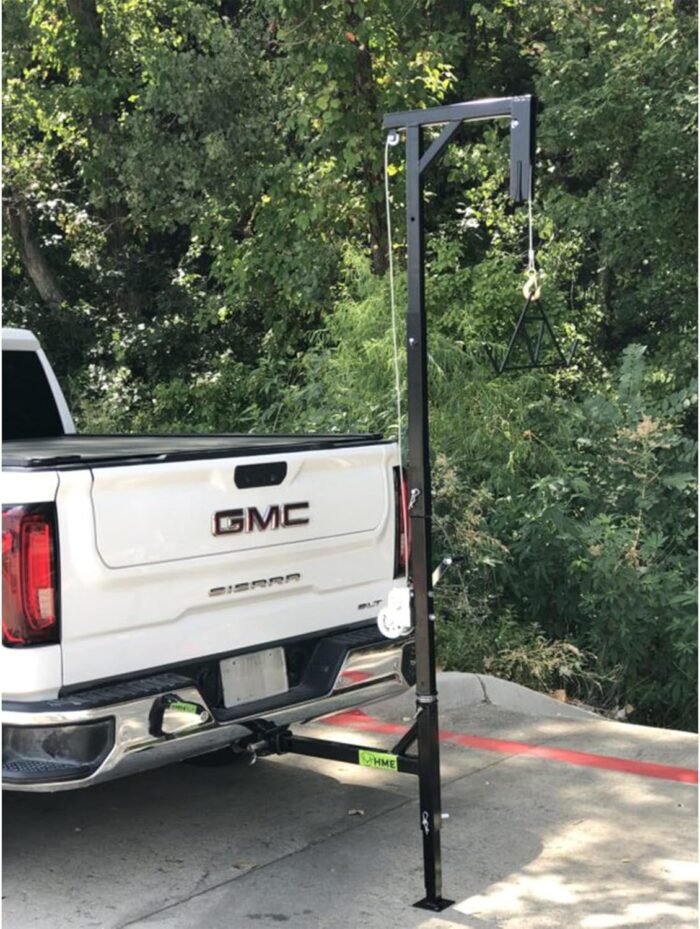 HME Game Hoist Kit with Winch Gambrel, 400 Pound Capacity, Adjustable Height, Black – 360 Degree Swivel, Support Stand Foot for Hanging Hunting Game - Image 4