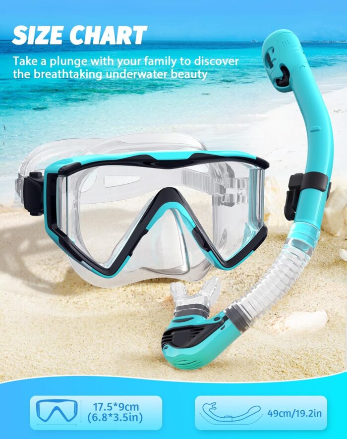 Greatever Snorkel Set Pano 3 Window Snorkel Mask Adult, Panoramic Wide View, Anti-Fog Scuba Diving Mask, Anti-Leak Snorkel Goggles Dry Top Snorkel, Professional Snorkeling Gear for Adults - Image 6