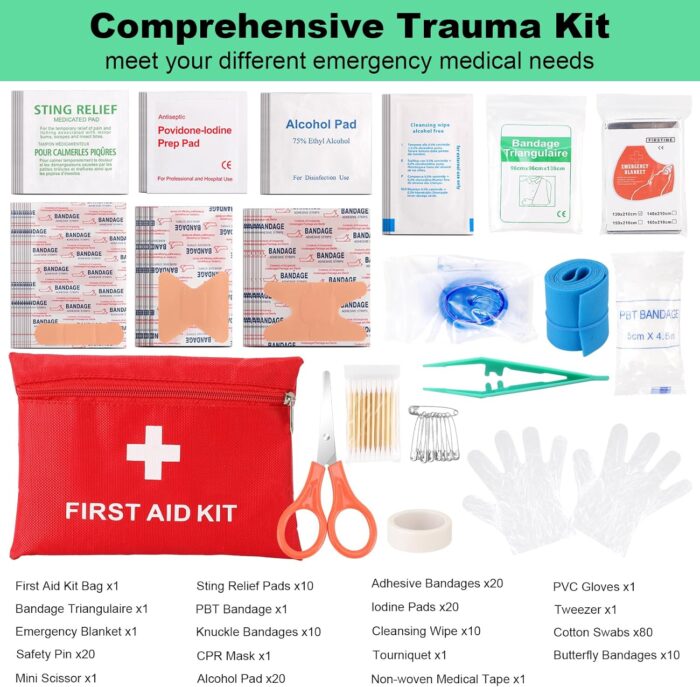 Survival Kit 256 in 1, First Aid Kit Survival Gear Tools Trauma Kit with Molle Pouch for Outdoor, Camping, Hunting, Hiking, Earthquake, Home, Office, Gifts for Men Dad Husband Women (Black) - Image 4