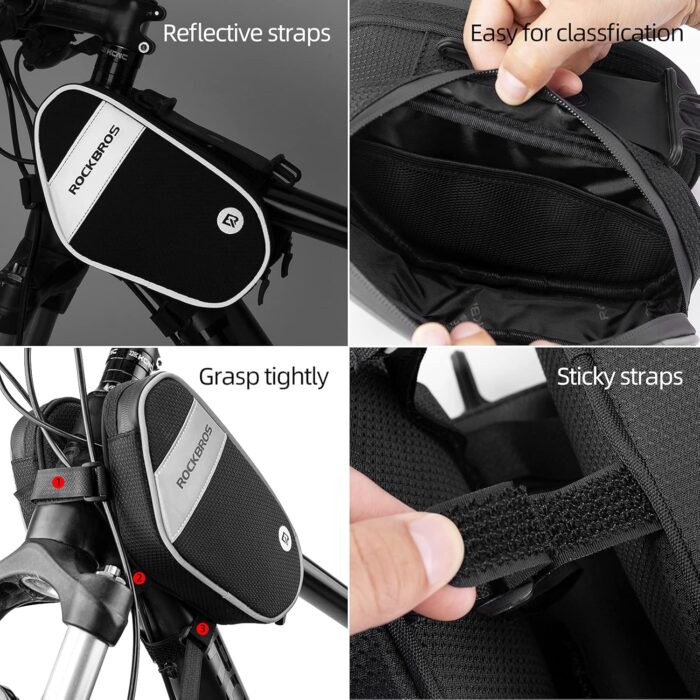 ROCKBROS Bike Front Frame Bag Top Tube Bike Phone Mount Bag Waterproof Bicycle Handlebar Cycling Accessories Pouch with 360° Rotation Phone Holder Fit Smartphone Below 6.7'' - Image 6