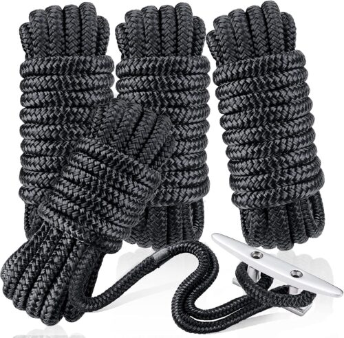 Dock Lines & Ropes Boat Accessories - 4 Pack 3/8" x 15' Double Braided Nylon Dock Lines with 12” Loop Excellent 5800 lbs Breaking Strength Marine Rope for Kayak Pontoon Boats up to 30ft Boating Gifts