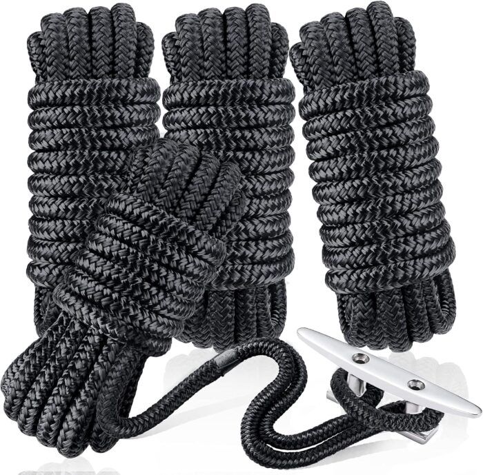 Dock Lines & Ropes Boat Accessories - 4 Pack 3/8" x 15' Double Braided Nylon Dock Lines with 12” Loop Excellent 5800 lbs Breaking Strength Marine Rope for Kayak Pontoon Boats up to 30ft Boating Gifts