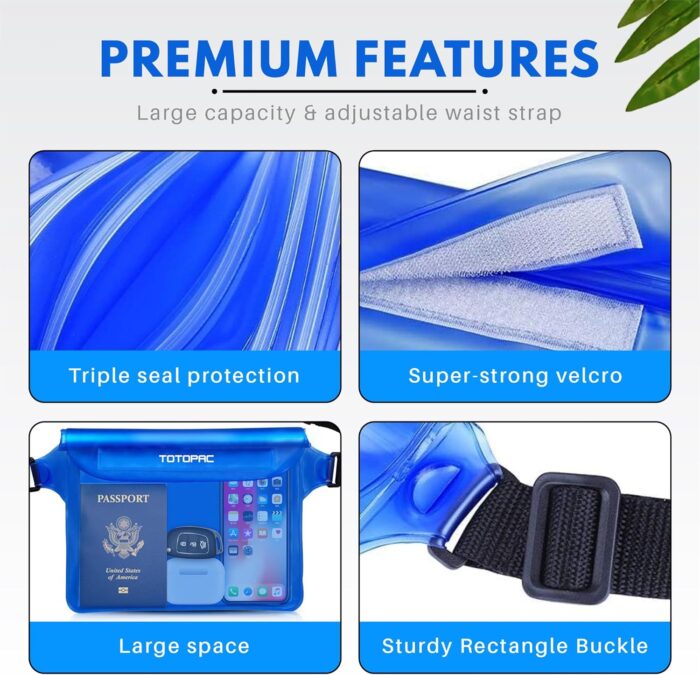 2-Pack Waterproof Fanny Pack, Phone Pouch with Waist Strap, 9x6.7 Inch Dry Bag for Phone, Cash, and Valuables – for Swimming, Kayaking, Boating, Snorkeling, and Water Sports (2, Grey + Blue) - Image 4