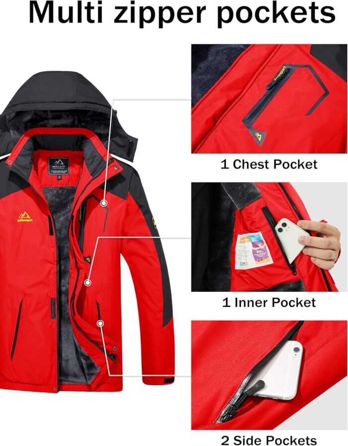 MAGCOMSEN Men's Winter Coats Water Resistant Ski Snow Jacket Warm Fleece Jacket Parka Raincoats With Multi-Pockets - Image 5