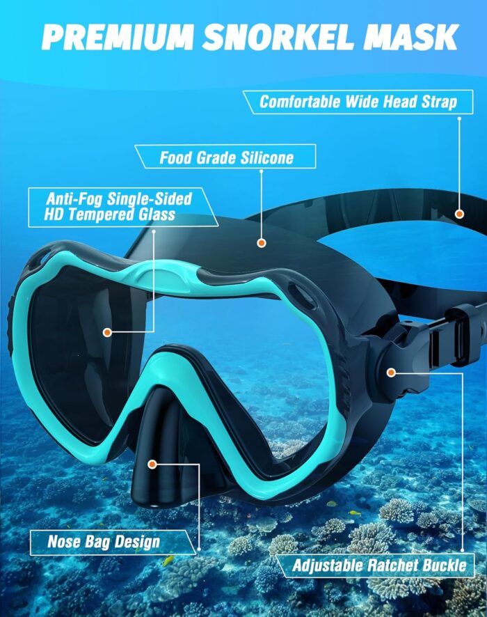 Snorkeling Gear for Adults, Snorkel Mask Set 180° Panoramic View Snorkel Gear, 100% Food-Grade Silicone Anti-Fog Anti-Leak Dry Top Diving Mask for Snorkeling Swimming Scuba Diving - Image 3