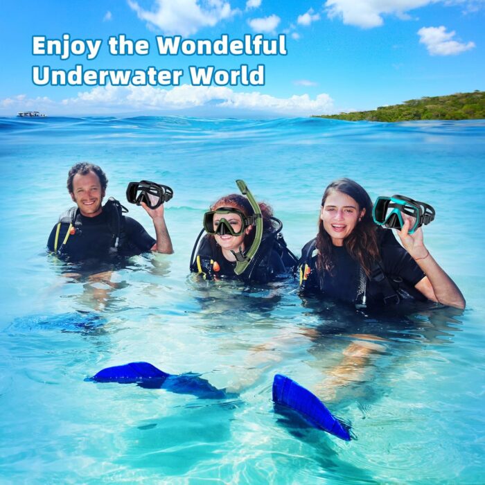 Snorkel Set Adults Snorkeling Gear Anti-Leak and Anti-Fog Tempered Glass Lens Panoramic View Swim Mask Dry Top Snorkel Kit for Snorkeling Scuba Diving Swimming Travel with Carry Bag - Image 6