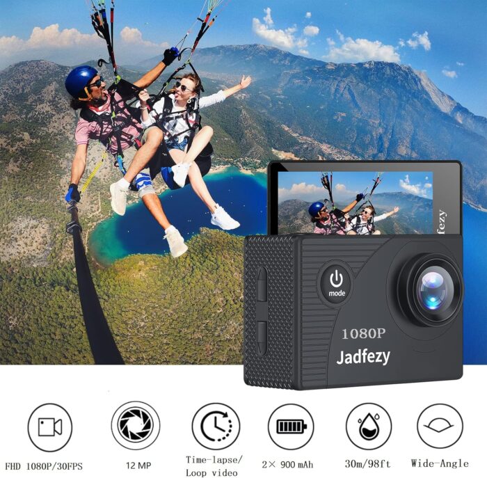 Action Camera FHD 1080P with 32GB Card, 98FT/30M Underwater Waterproof Camera with 2 Rechargeable Batteries, Wide Angle Sports cam with Accessories Kit Suitable for Helmet, Bicycle, etc. - Image 5