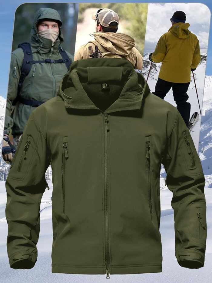TACVASEN Men's Special Ops Military Tactical Rain Jackets Winter Warm Fleece Softshell Hooded Raincoat Snowboard - Image 6