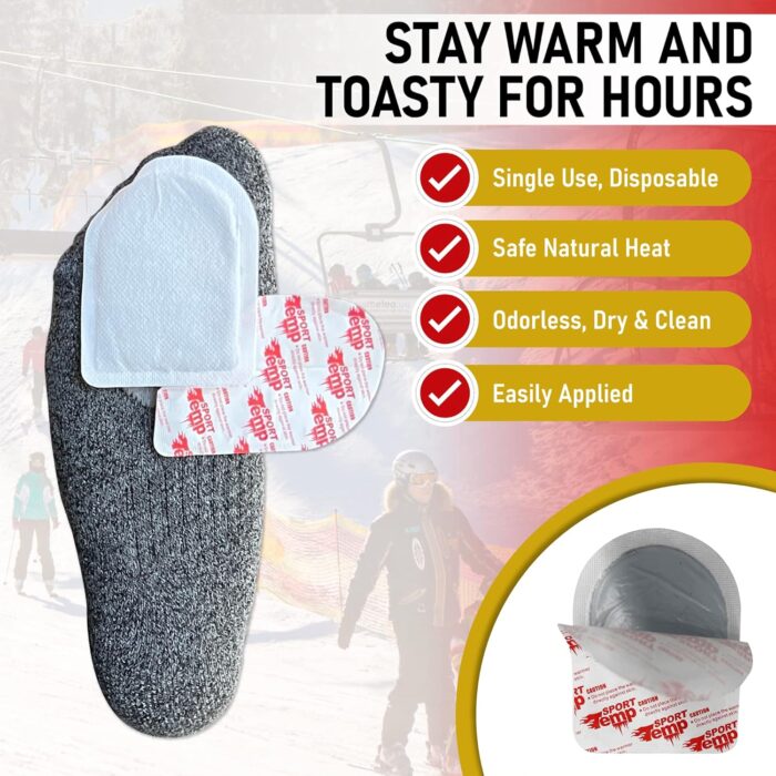 Toe Warmers - Up to 10 Hours of Heat, Easily Apply with Adhesive - Ultra Thin, Easy, All Natural - Air Activated, Odorless Hot Toe Warmers - Sport Temp - Image 3
