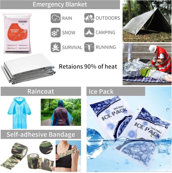 Emergency Survival Kit, Camping First Aid Survival Kit with Molle Pouch for Earthquake Preparedness Outdoor Adventure, Black - Image 7