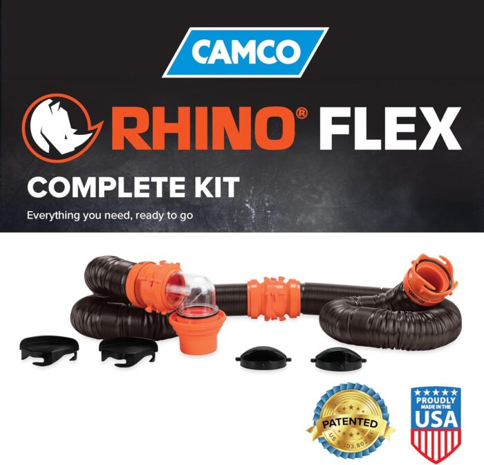 Camco RhinoFLEX 20-Ft RV Sewer Hose Kit - Features Clear Elbow Fitting w/Removable 4-in-1 Adapter - Connects to 3” Slip or 3”/3.5”/4” NPT Threaded Sewer Connection (39742) - Image 7