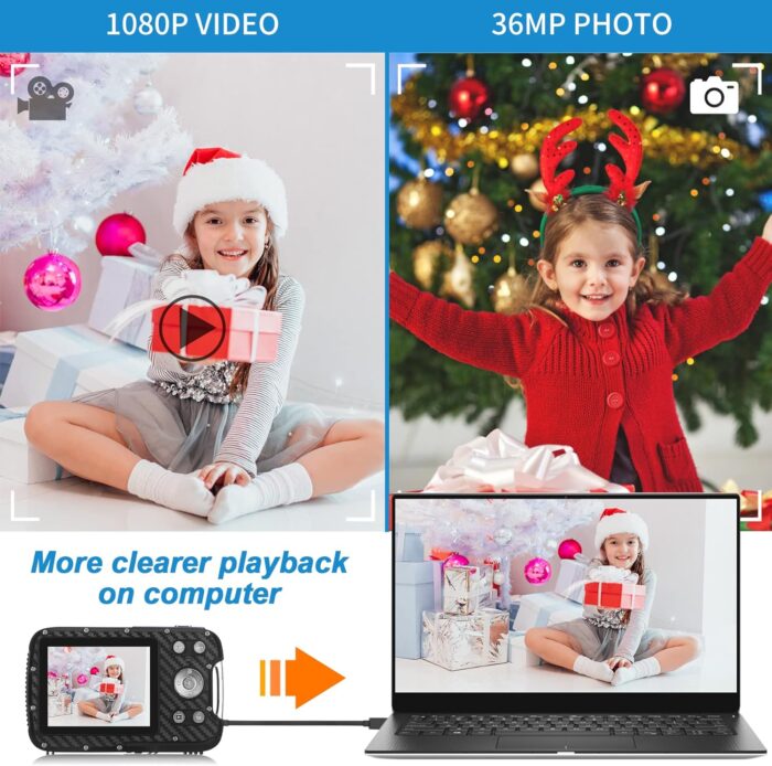 Waterproof Digital Camera with 32GB Card HD 1080P 36MP Underwater Digital Camera for Kids Teens Students Boys Girls(Red) - Image 4