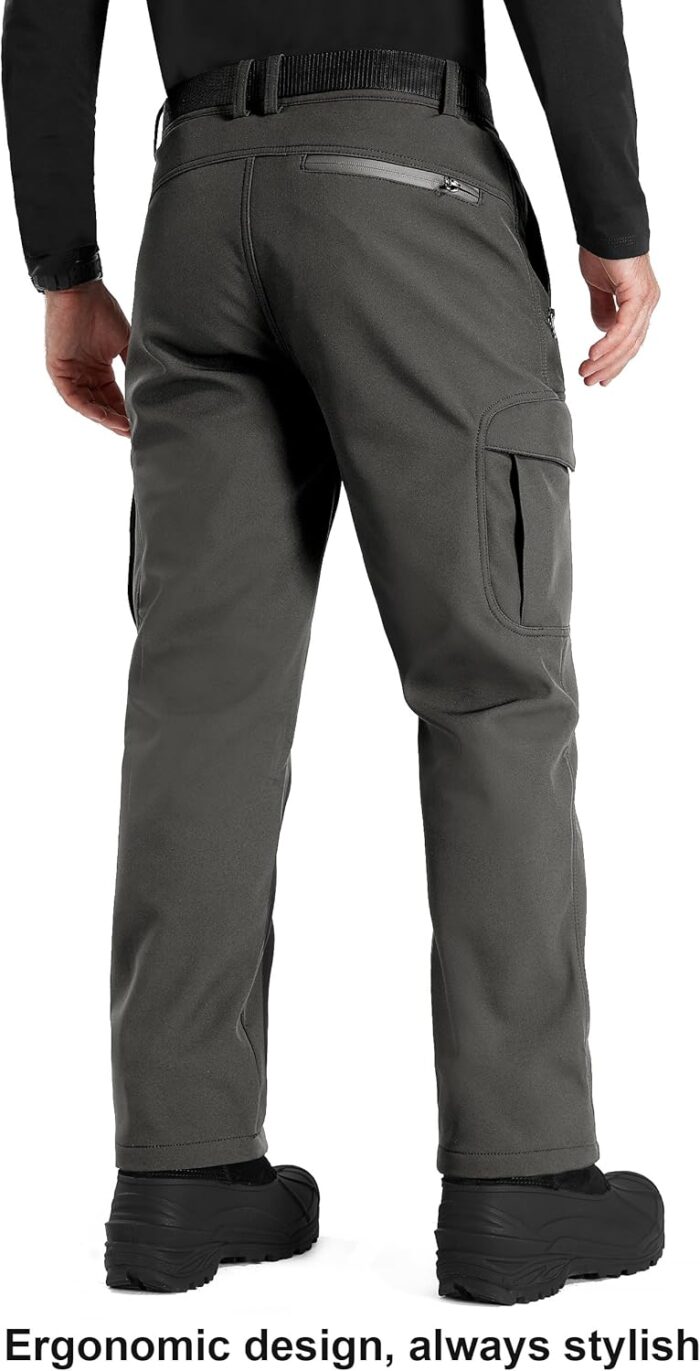 FREE SOLDIER Men's Outdoor Softshell Fleece Lined Cargo Pants Snow Ski Hiking Pants with Belt - Image 5