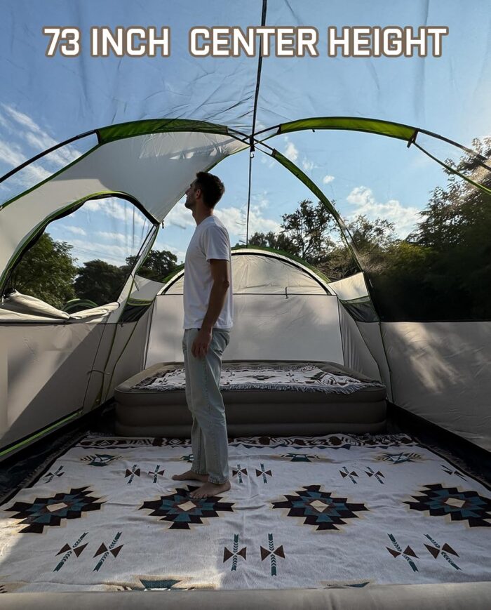 8 Person Larger Extended Dome Camping Tent with 3 Rooms, Waterproof Semi-Freestanding Family Outdoor Tent with Spacious Interior and Mesh Windows - Image 5