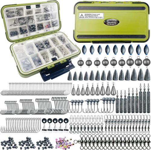 306pc Fishing Lure Accessories Kit - Including Hooks, Sinkers, Bobbers, Jigs, Beads, Swivels & Snaps - Tackle Box