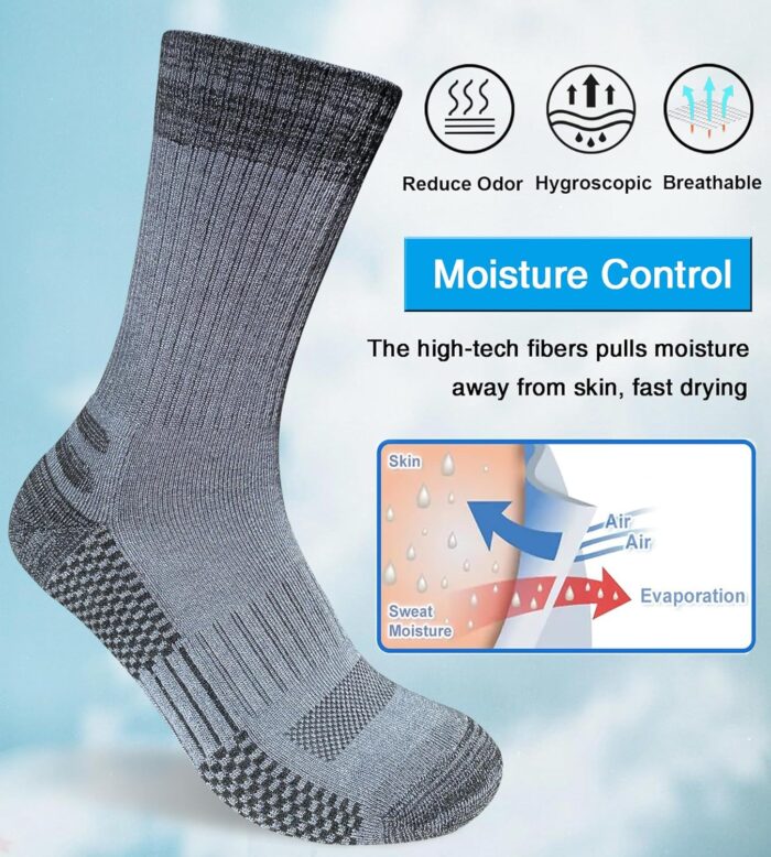 Men's Crew Work Boot Socks Thick Cushioned Moisture Wicking Hiking Sock 4 Pairs - Image 4