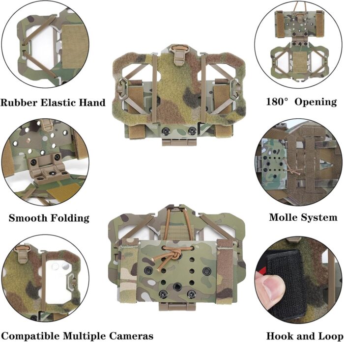 Tactical MOLLE Phone Holder for Plate Carrier Accessories - Fits 4.7"-6.4" Smartphones - Secure Chest Mount for Hunting & Tactical Gear, Camera-Compatible Design - Image 4