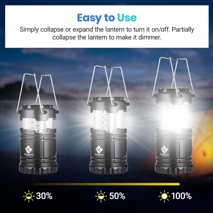 Etekcity Camping Lanterns for Power Outages 4 Pack, Flashlight for Camping Essentials, Emergency Led Battery Operated Lights, Survival Kit and Gear for Hurricane, Black - Image 4