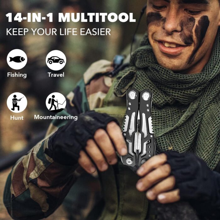 14-In-1 Multitool with Safety Locking, Professional Stainless Steel Multitool Pliers Pocket Knife, Bottle Opener, Screwdriver with Nylon Sheath ，Apply to Survival,Camping, Hunting and Hiking - Image 6