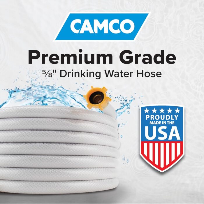 Camco TastePURE 25-Ft Water Hose - RV Drinking Water Hose Contains No Lead, No BPA & No Phthalate - Features Diamond-Hatch Reinforced PVC Design - 5/8” Inside Diameter, Made in the USA (22783) - Image 2