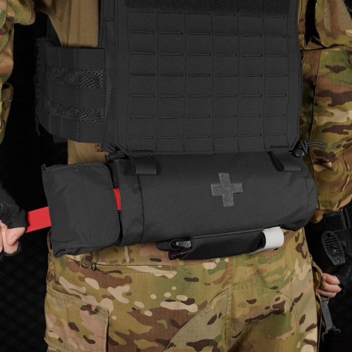 PETAC GEAR Tactical First Aid Drop Dump Pouch, Micro Medical Trauma Roll Up Drop Pouch EMT IFAK Sub Abdominal Carrying Bag with Hook-N-Loop(BK) - Image 5